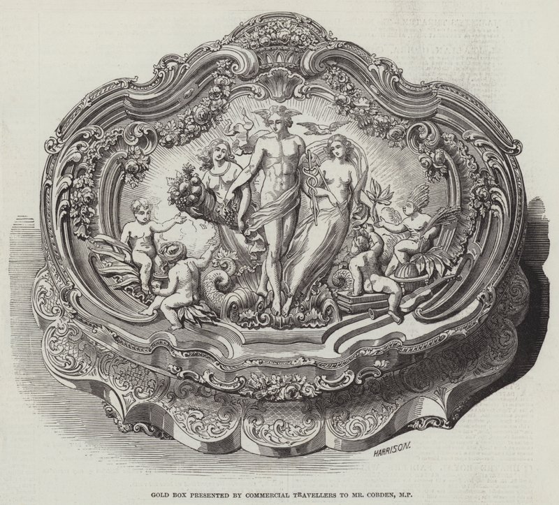 商业旅行者赠送给议员 Cobden 先生的金盒（雕刻） 作者 英语学校