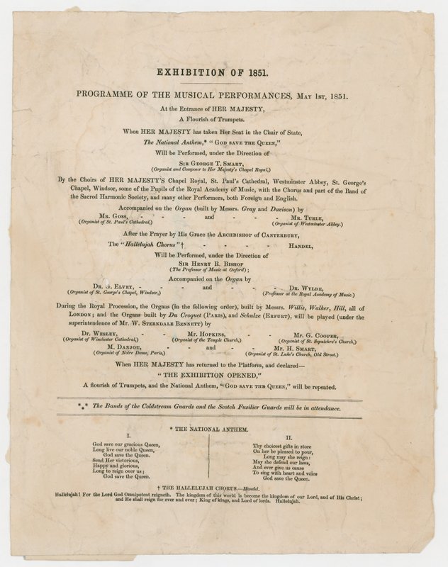 1851年的伟大展览。音乐表演节目，1851年5月1日 作者 英语学校