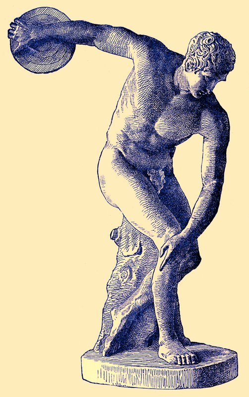 希腊运动员投掷铁饼，插图来自卡塞尔斯插图通用历史由Edward Ollier，1890年（数字增强图像） 作者 英语学校