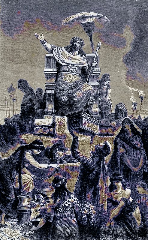 希腊堕落 - 葬礼上的克罗伊斯，来自世界图解史的插图，出版于1880年（数字增强图像） 作者 英语学校