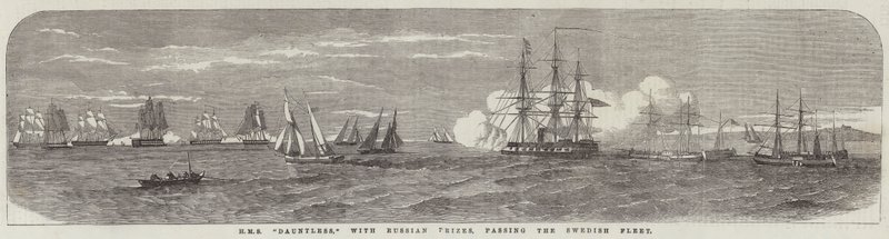 HMS "Dauntless," with Russian Prizes, passing the Swedish Fleet (engraving) 作者 英语学校