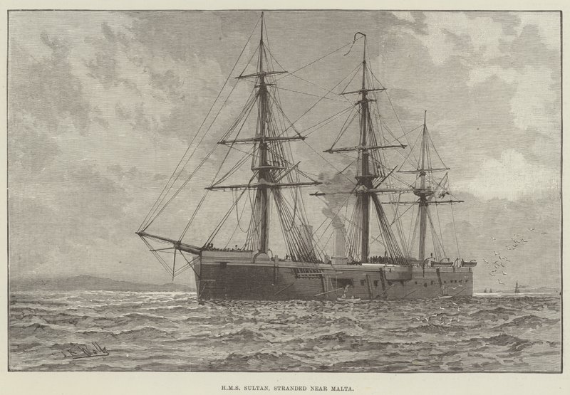 HMS Sultan，搁浅在马耳他附近（雕刻） 作者 英语学校