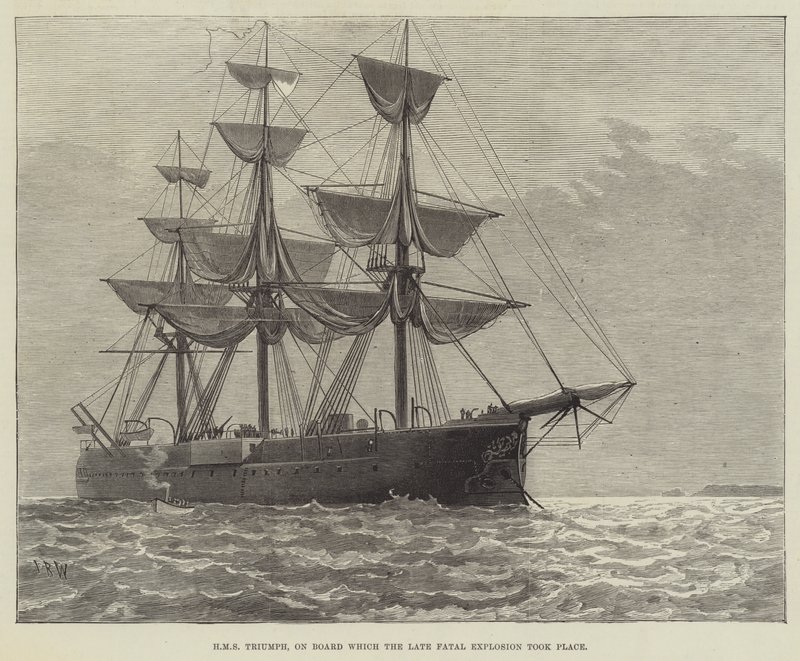 HMS Triumph，在船上发生了晚期致命爆炸（雕刻） 作者 英语学校