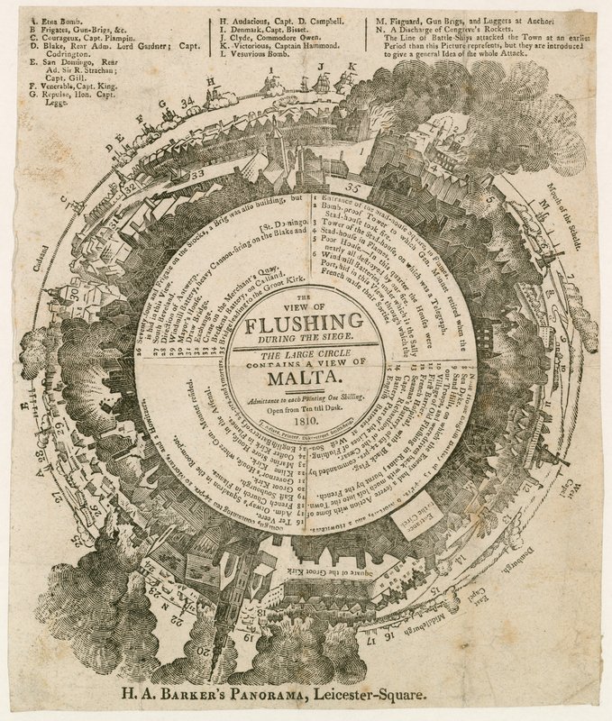 在马耳他围困，1810年，全景，莱斯特广场，伦敦的HA Barkers观看法拉盛 作者 英语学校
