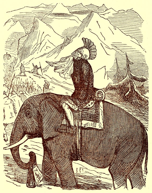 Hannibal穿越阿尔卑斯山，插图来自罗马漫画历史的Gilbert Abbott a Beckett，出版于1850年（数字增强图像） 作者 英语学校