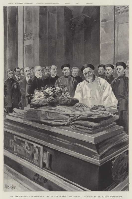 李鸿章阁下在圣保罗大教堂戈登将军纪念碑（石版画） 作者 英语学校