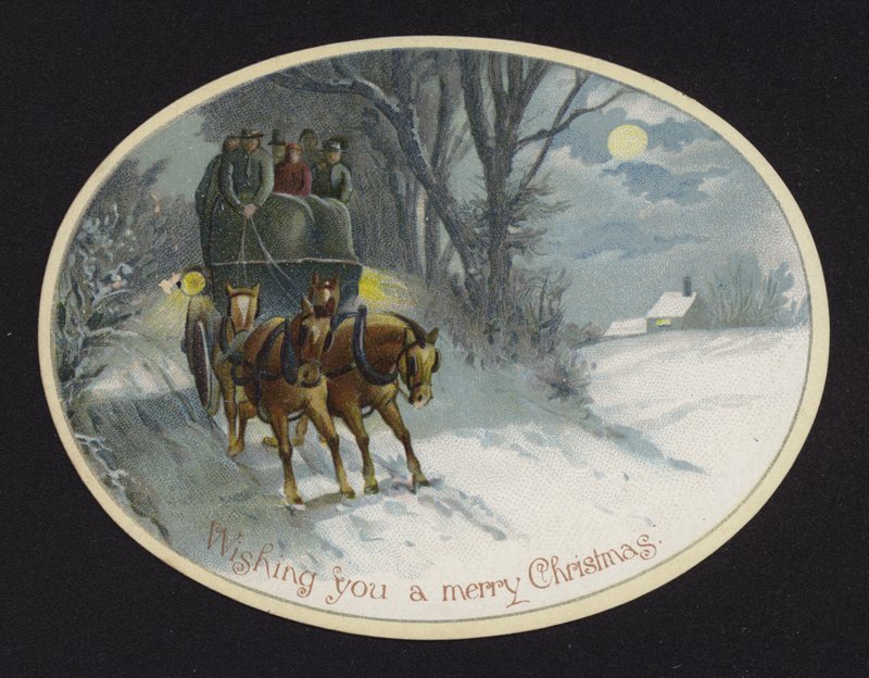 Horse-drawn carriage traveeling through the snow (chromolitho) 作者 英语学校