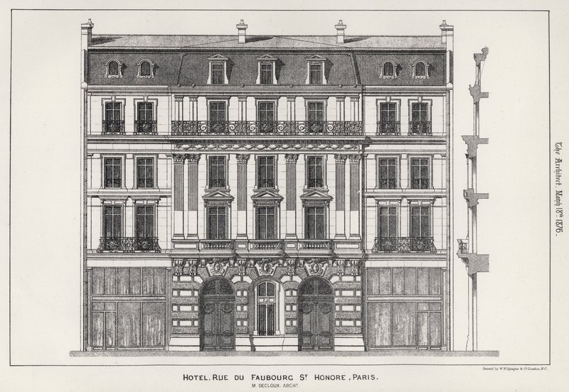 巴黎Faubourg St Honore街的酒店（雕刻）。 作者 英语学校