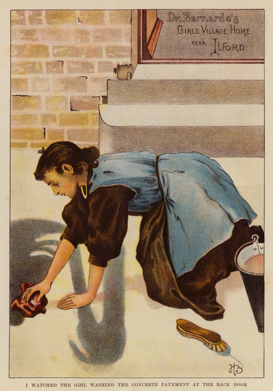 我看着女孩在后门清洗水泥路面（彩色石版画） 作者 英语学校