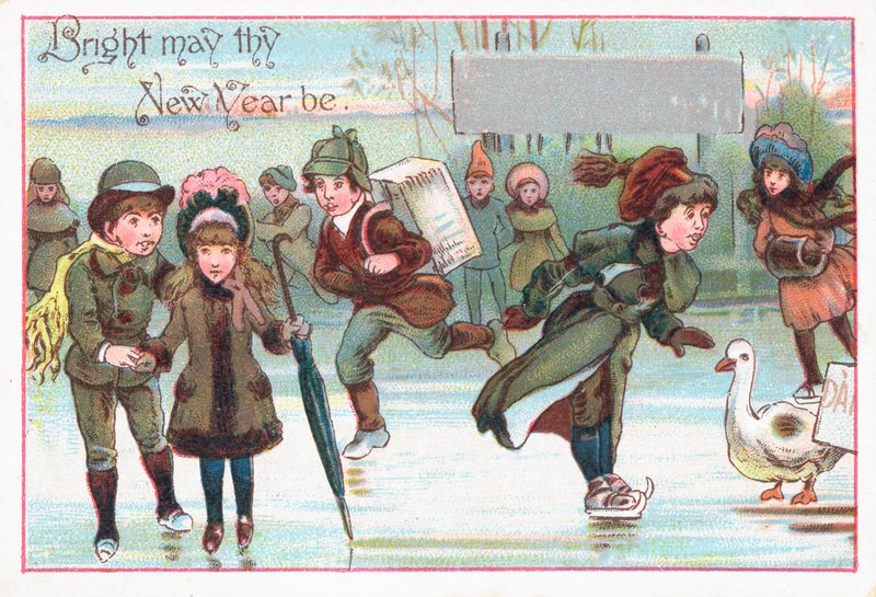 滑冰，新年卡 作者 英语学校