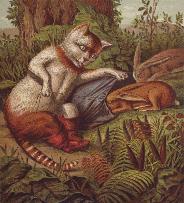 穿靴子的猫》插图（彩色石版印刷） 作者 英语学校