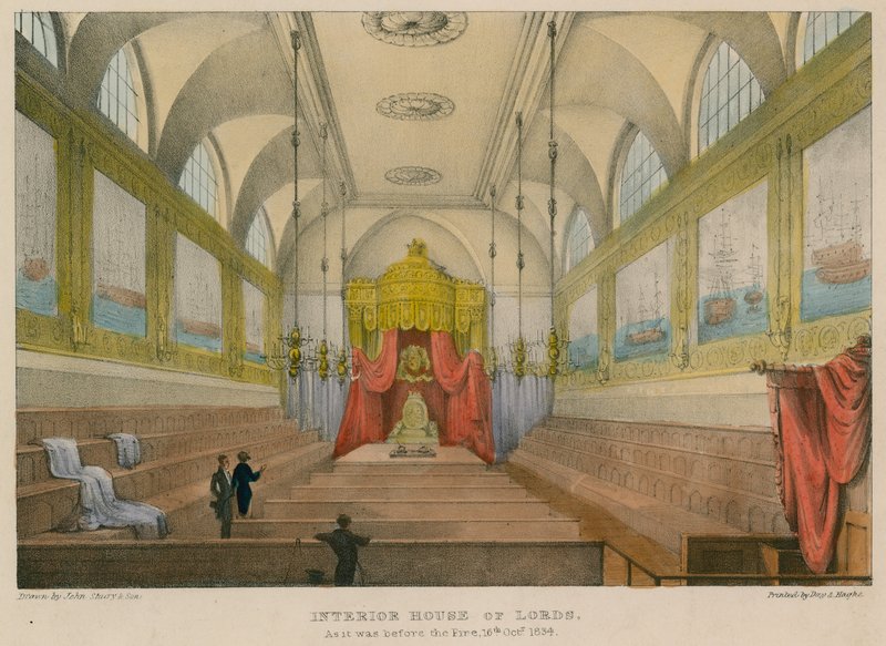 1834年10月16日，在火之前的上议院的内部 作者 英语学校