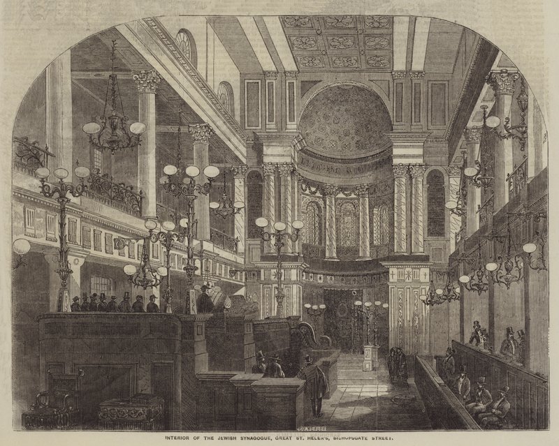 大圣海伦犹太会堂的内部，主教街（Bishopsgate Street）（雕刻）。 作者 英语学校