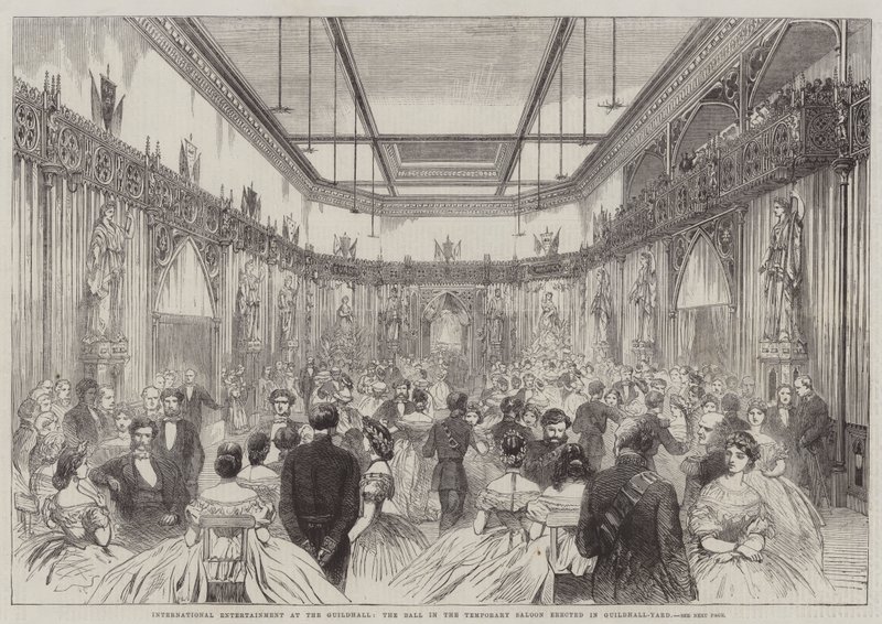 Guildhall 的国际娱乐活动，Guildhall-Yard 中的临时沙龙中的舞会（雕刻） 作者 英语学校
