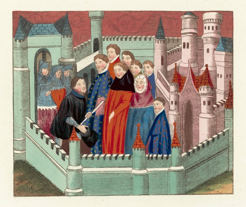 Interview between The Duke Of Lancaster and King Richard II (coloured engraving) 作者 英语学校