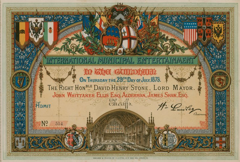 1875年7月29日在伦敦市政厅举行的国际市政娱乐邀请函 作者 英语学校
