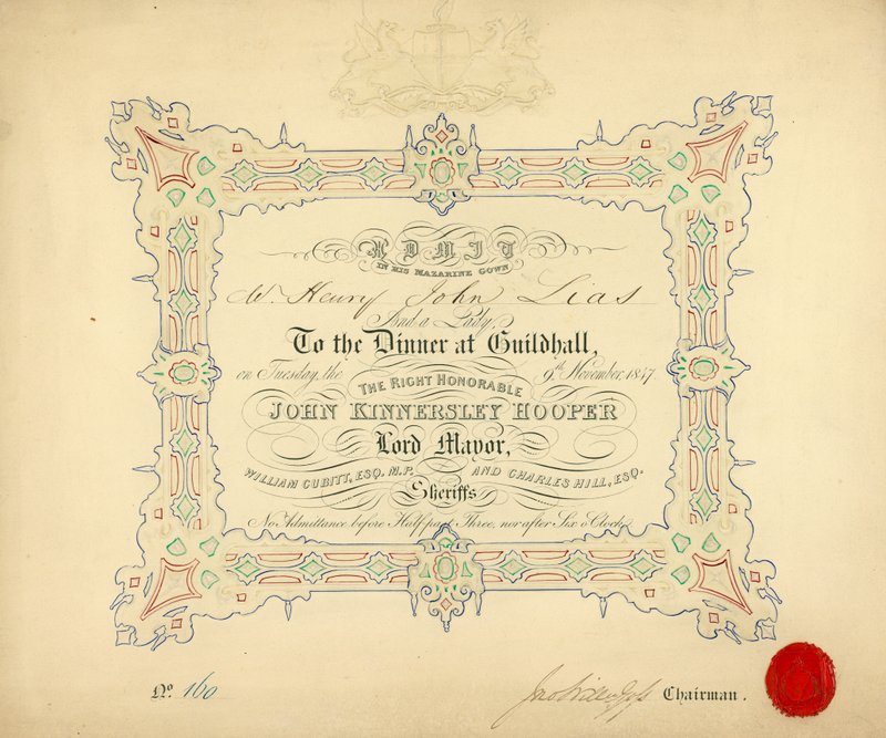 1847年11月9日在伦敦市政厅举行的宴会邀请函 作者 英语学校