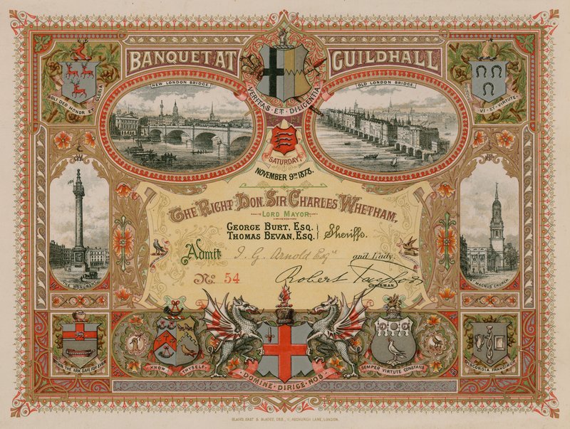 1878年11月9日在伦敦市政厅举行的宴会邀请函 作者 英语学校