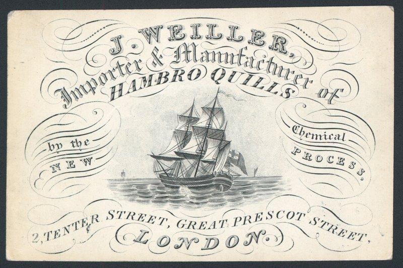 J Weiller，进口商和制造商Hambro Quills，2 Tenter Street，贸易卡 作者 英语学校