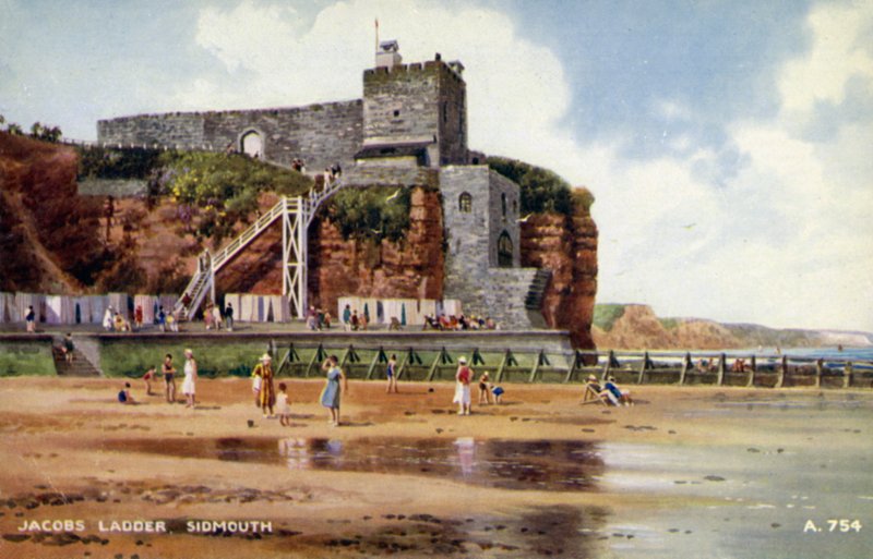 Jacobs Ladder, Sidmouth (彩色平版印刷) 作者 英语学校