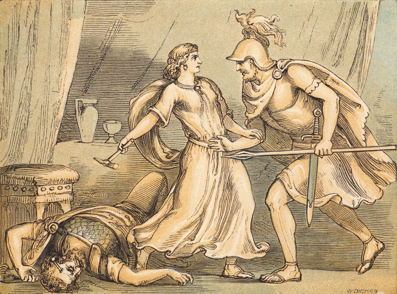 Jael 和 Sisera（彩色雕刻） 作者 英语学校