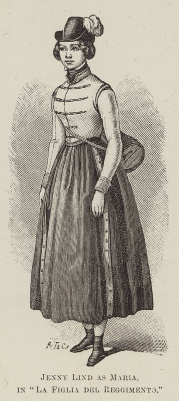 珍妮·林德（Jenny Lind）在《军团的女儿》（版画）中饰演玛丽亚 作者 英语学校