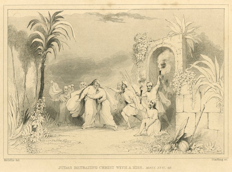 Judas betraying Christ with a kiss, Matthew XXVI, 49 (engraving) 作者 英语学校