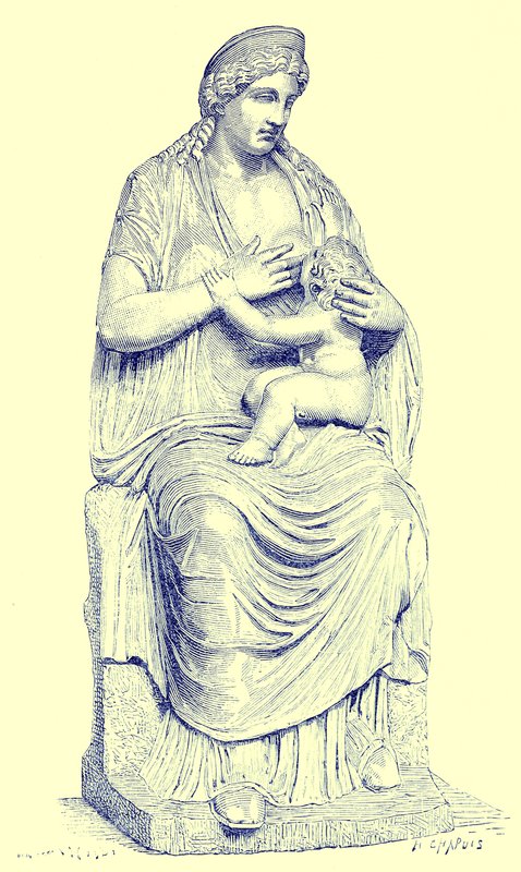 朱诺护理婴儿赫拉克勒斯，梵蒂冈雕像，Victor Duruy的罗马历史插图，1884年出版（数字增强图像） 作者 英语学校