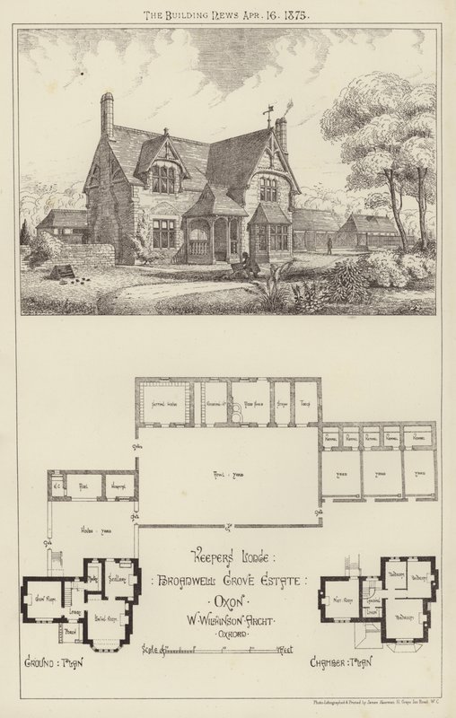 守护者小屋，Broadwell Grove庄园，Oxon（雕刻）。 作者 英语学校