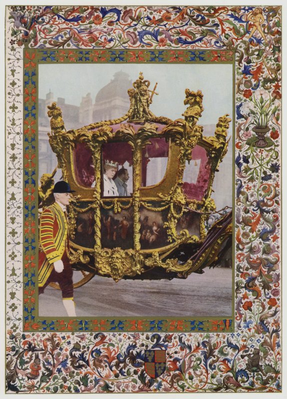 国王乔治五世和玛丽王后乘坐的国宾车（彩色平印）。 作者 英语学校