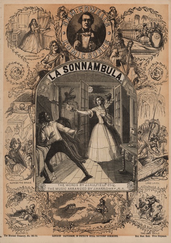 La Sonnambula, one of Sam Cowells Comic Songs (colour litho) 作者 英语学校