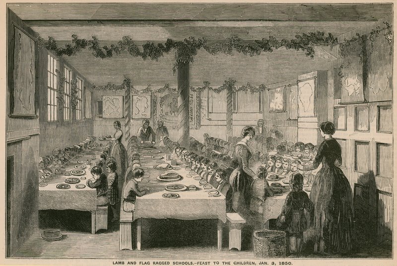 羊羔和国旗衣衫褴褛的学校，1850年1月3日为孩子们盛宴 作者 英语学校