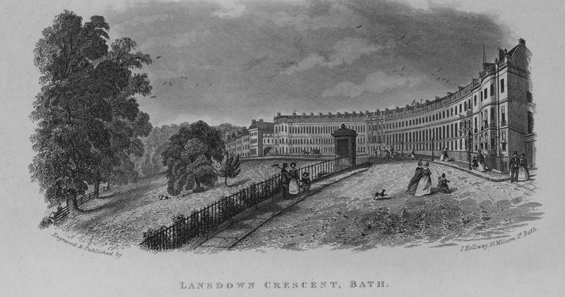 巴斯的兰斯当街（Lansdown Crescent）（雕刻）。 作者 英语学校