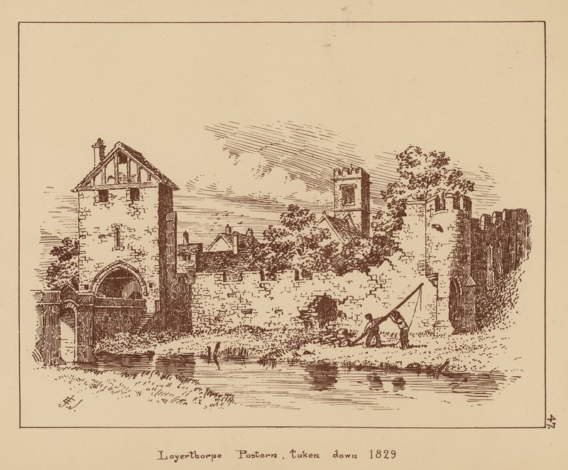 Layerthorpe Postern，1829 年拆毁（石版印刷）。 作者 英语学校