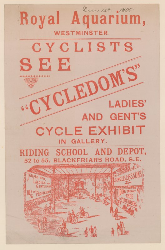 传单在皇家水族馆宣传Cycledoms Ladies and Gents Cycle Exhibit 作者 英语学校