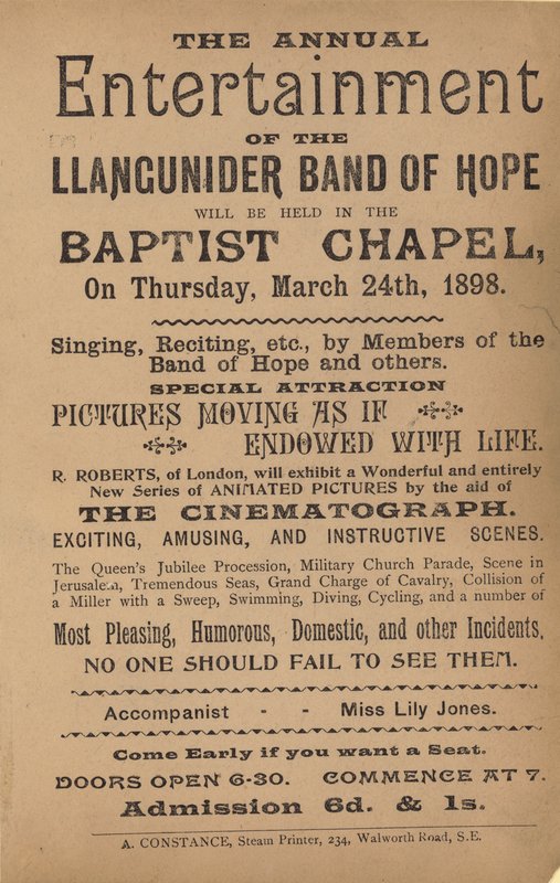 宣传单张广告Llangunider Band of Hope的年度娱乐节目 作者 英语学校