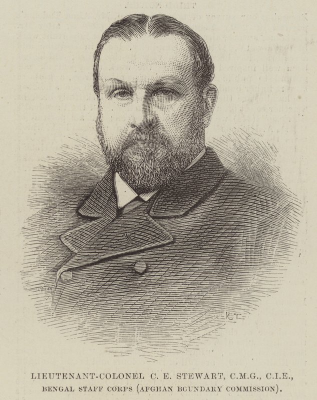 C E Stewart 中校，CMG，CIE，Bengal Staff Corps（阿富汗边界委员会）（雕刻） 作者 英语学校