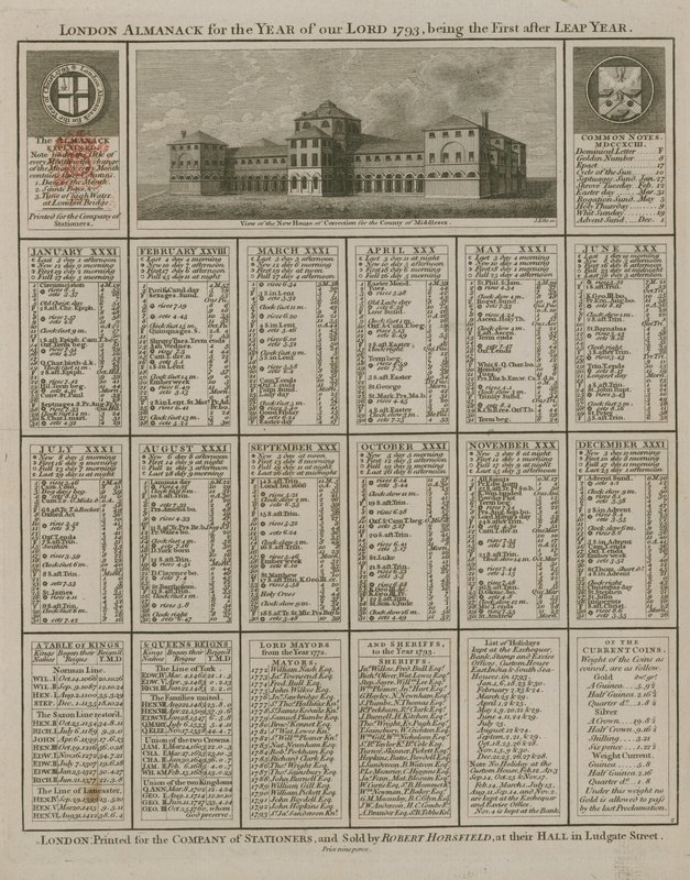 我们的主1793年的伦敦almanack 作者 英语学校