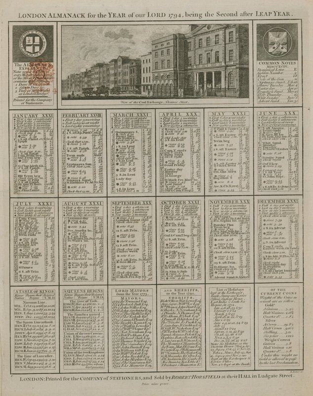 伦敦almanack为我们的主1794年 作者 英语学校
