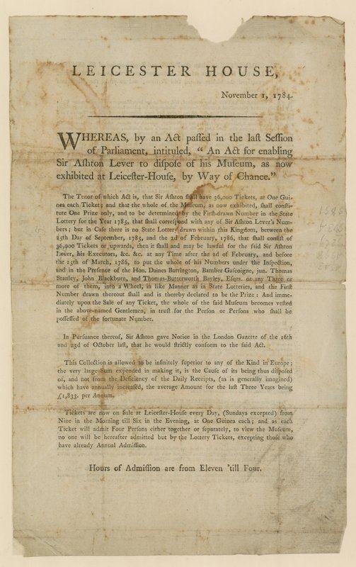 1784年，阿什顿杠杆博物馆的处置彩票 作者 英语学校