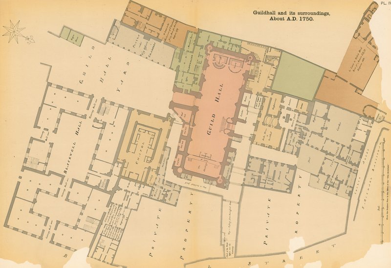 约1750年，伦敦市政厅和周边地区的地图 作者 英语学校
