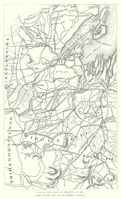 1830年绘制的芬斯地图（雕刻）。 作者 英语学校