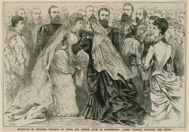 1884年5月16日，维多利亚女王维多利亚公主和巴登伯格王子路易斯，维多利亚女王向新娘致敬 作者 英语学校