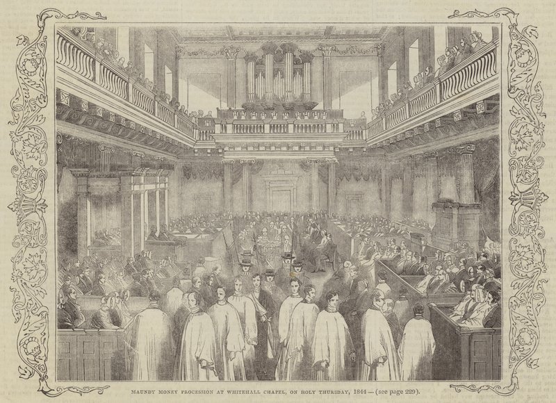 1844年圣周四，在白厅教堂举行的Maundy Money游行 作者 英语学校