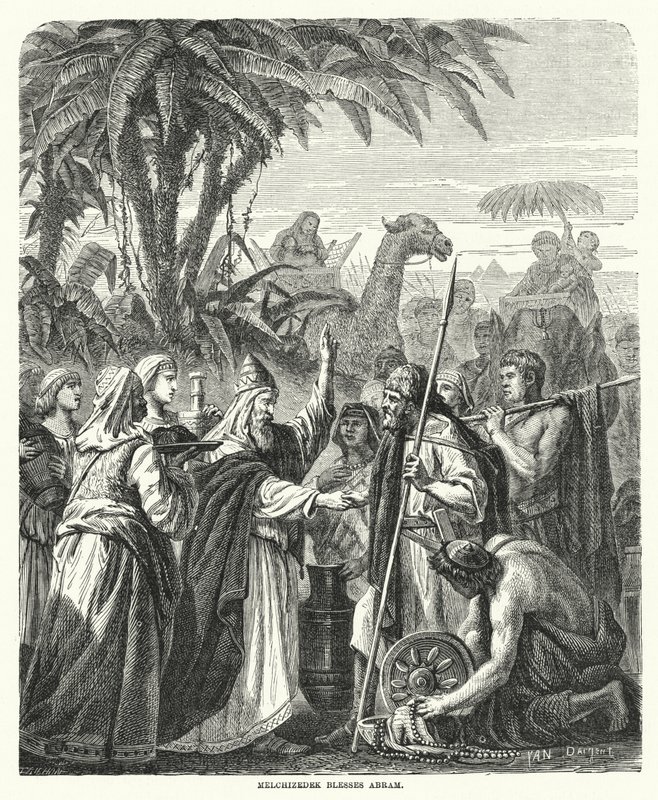 Melchizedek blesses Abram (engraving) 作者 英语学校