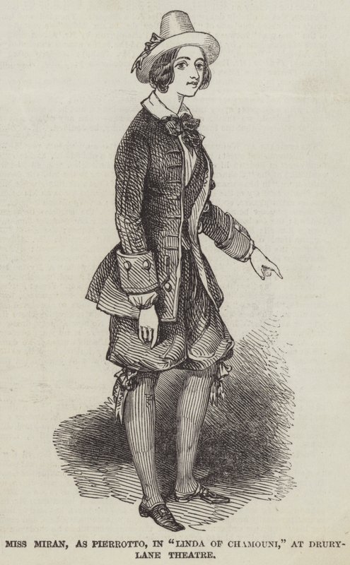 Miran 小姐，饰演 Pierrotto，在 Drury-Lane 剧院的“Linda of Chamouni”中（版画） 作者 英语学校