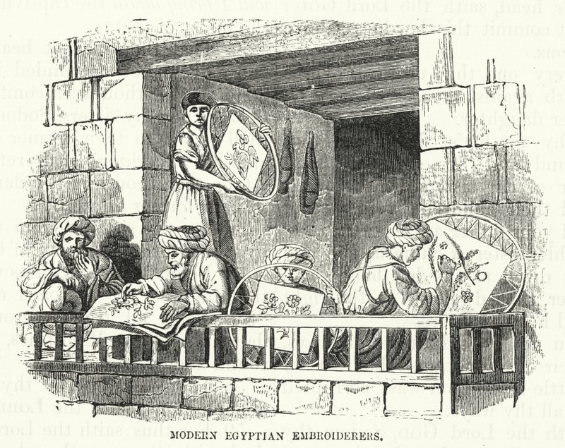 现代埃及刺绣师（雕刻）。 作者 英语学校