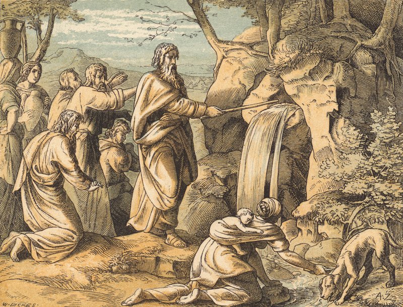Moses striking the Rock (coloured engraving) 作者 英语学校