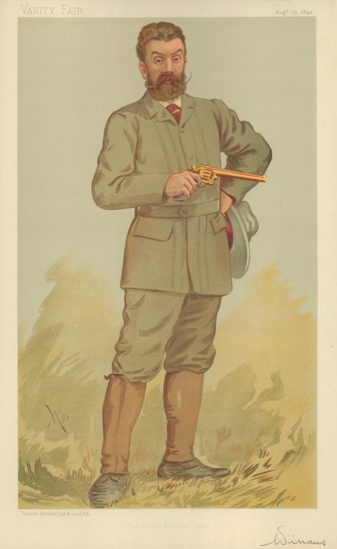 Walter Winans先生，创纪录的左轮手枪，1893年8月17日，名利场漫画 作者 英语学校