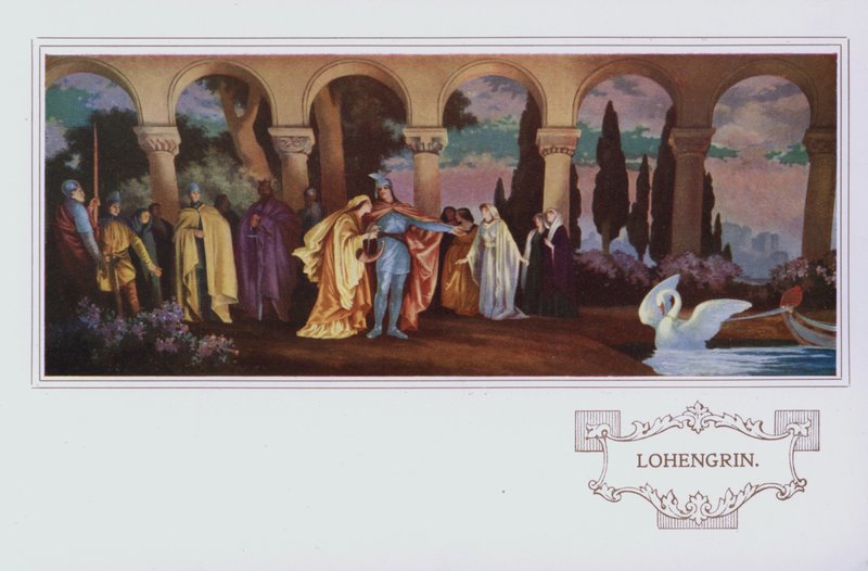 彼得-罗宾逊餐厅的壁画。Lohengrin（彩色平版印刷）。 作者 英语学校